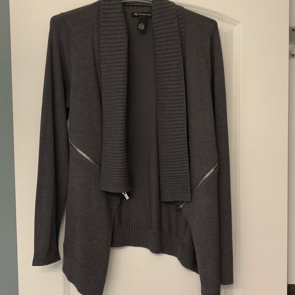INC Gray Cardigan with Zipper Detail